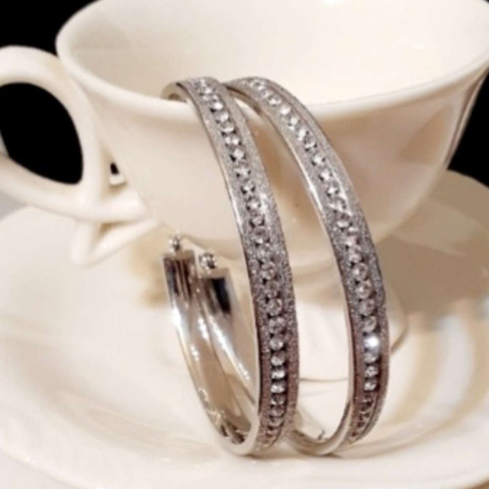 Diamond Channel-set Eternity Hoop Earrings - Picture 10 of 10